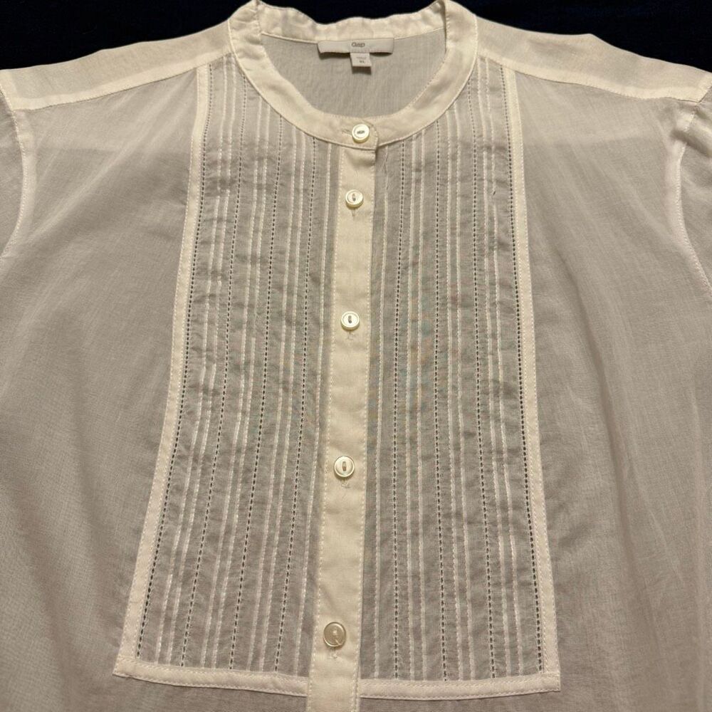 Gap Cotton Voile Pintuck Blouse | White Classic Button Front Shirt | XL - Picture 4 of 14